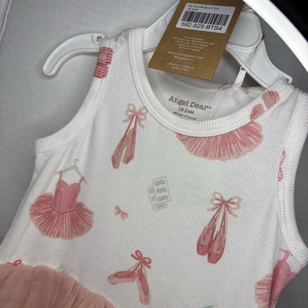 Angel Dear Baby Girl Ribbed Tank Bodysuit Tutu Pink White 18-24M NWT - Picture 3 of 9